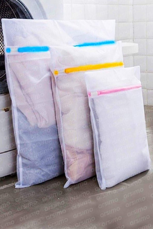 3'lü Çamaşır Yıkama Filesi Set Renkli Fermuarlı | Pratik Çamaşır Yıkama Filesi Seti