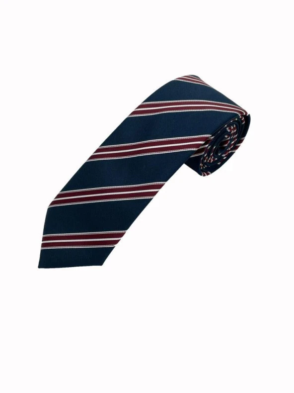Brianze Lacivert Bordo Beyaz Çizgili Kravat Mendil Set - Resim 2