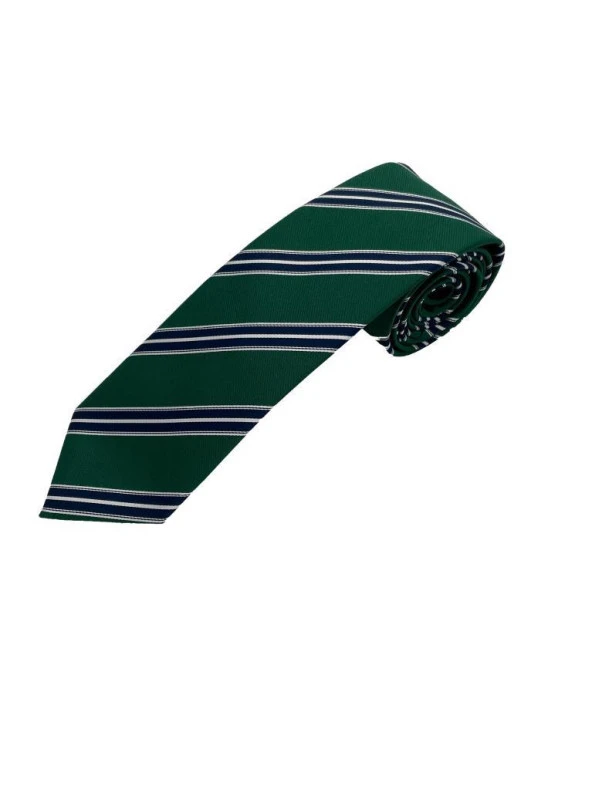 Brianze Yeşil Lacivert Beyaz Çizgili Kravat Mendil Set - Resim 2