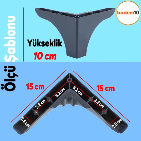 Dolap Mobilya Baza Koltuk Kanepe Sehpa Puf Koltuk Ayağı Antrasit 10 Cm Ayakları - 6