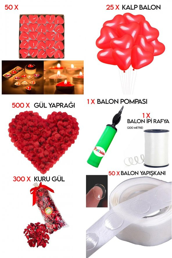 Romantik Süsleme Ev Oda Dekorasyon Paketi Sürpriz 14 Şubat Sevgililer Günü Evlilik Teklifi Yıldönümü - 2