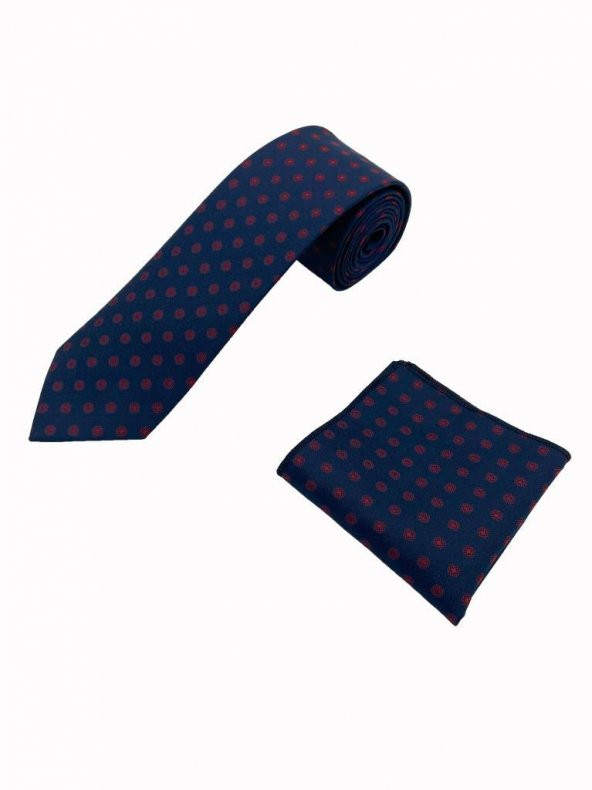 Brianze Lacivert Bordo Desenli Kravat Mendil Set - 3