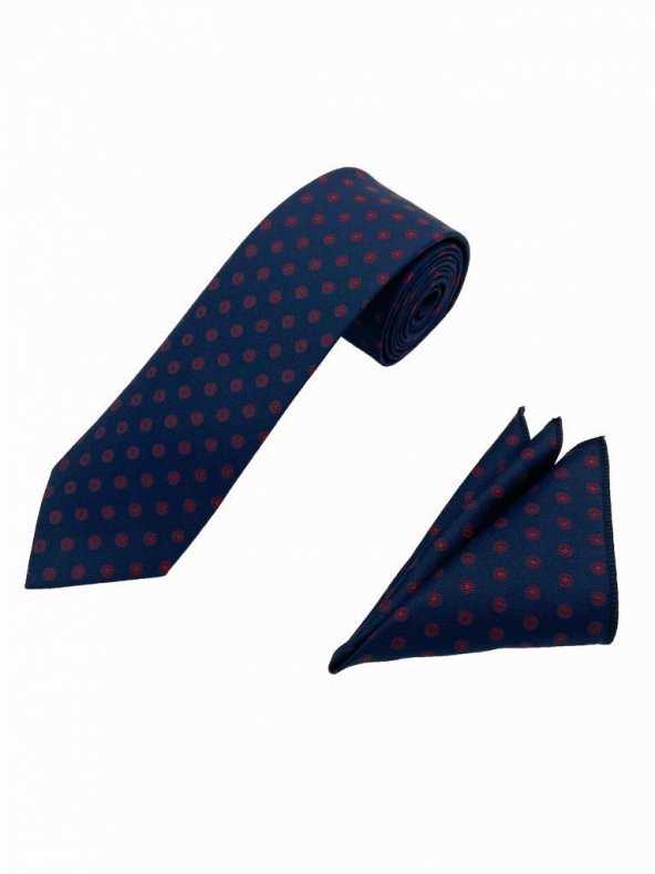 Brianze Lacivert Bordo Desenli Kravat Mendil Set - 4