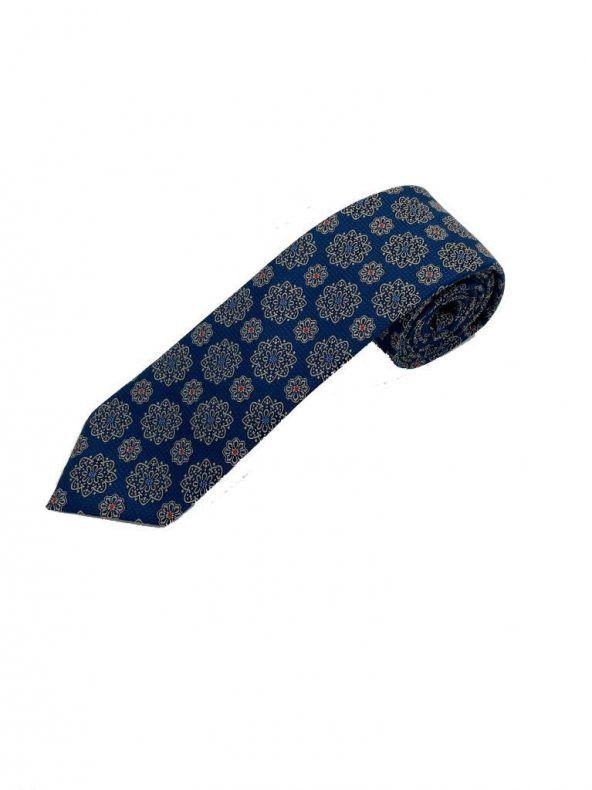 Brianze Lacivert Geometrik Desen Kravat Mendil Set - Resim 2