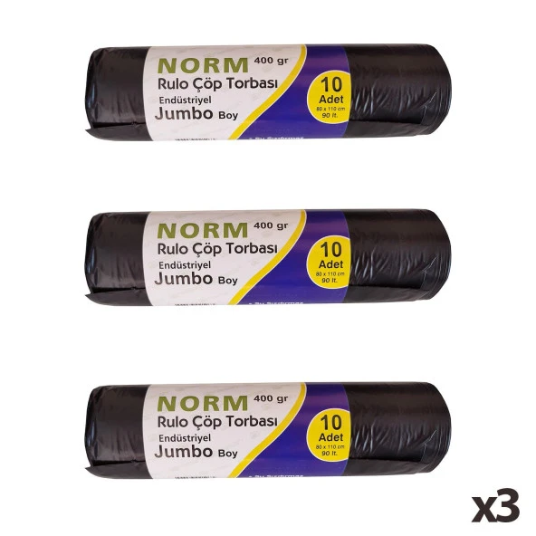 Norm Endüstriyel Jumbo Çöp Torbası Poşeti - 2 Kat - Siyah - 400 Gr. - 80 x 110 Cm. / 3 Rulo - Resim 2