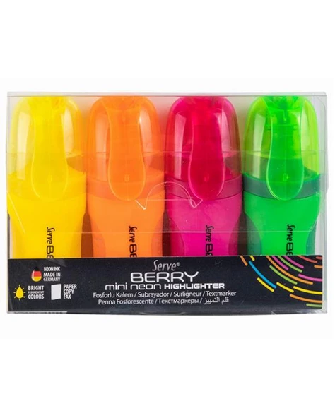 Serve Berry Mini Neon Fosforlu Kalem 4lü