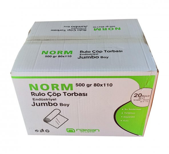 Norm Endüstriyel Jumbo Çöp Torbası Poşeti - 2 Kat - Siyah - 500 Gr. - 80 x 110 Cm. / Koli