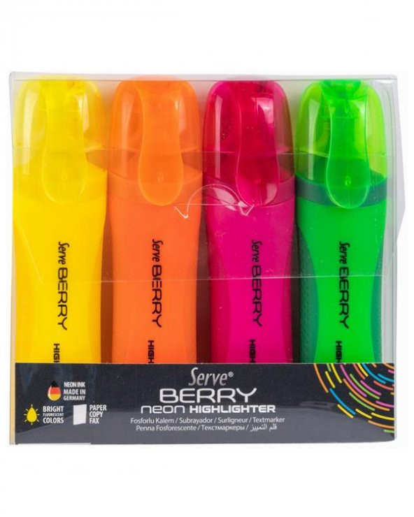 Serve Berry Neon Fosforlu Kalem 4lü