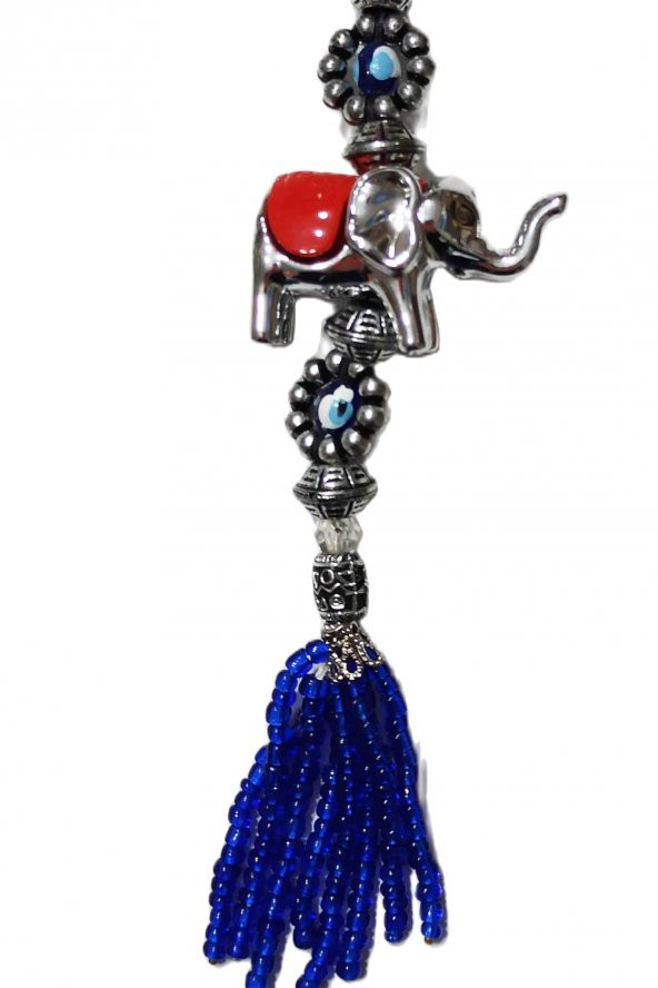 Nazar Boncuklu Boncuk Püsküllü Kırmızı Filli Anahtarlık - 2