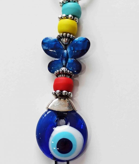 Nazar Boncuklu Mavi Kelebekli Renkli Boncuklu Anahtarlık - 3