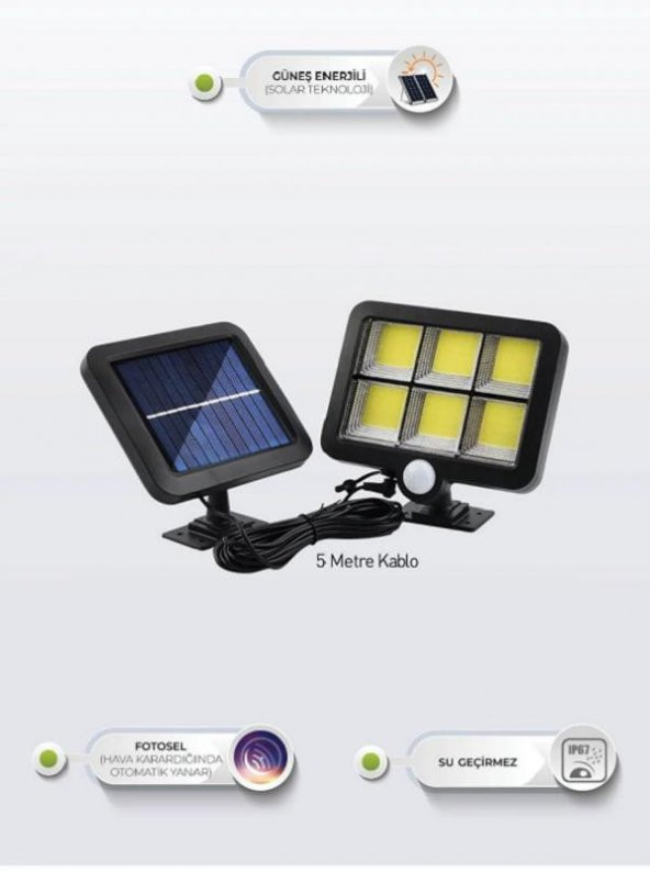 60 W GÜNEŞ ENERJİLİ SOLAR PROJEKTÖR 5 MT KABLOLU - 4