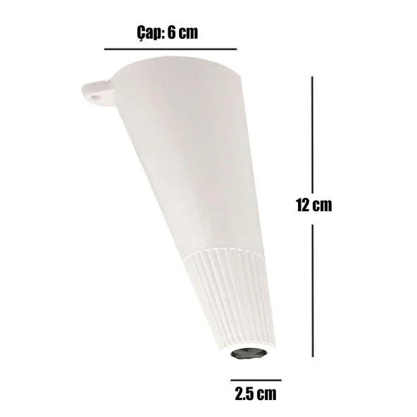 Açılı Konik Ayak Mobilya Baza Koltuk Puf Ayağı Beyaz 12 cm - Resim 2
