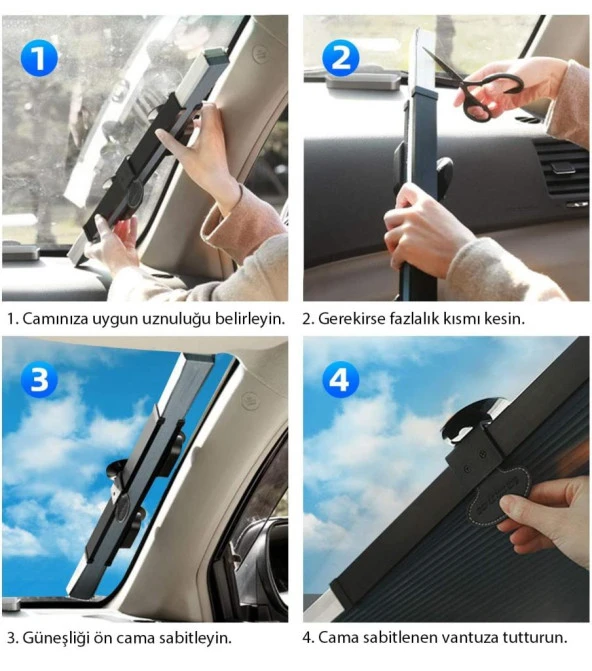 Araç Oto Güneşlik Katlanır Akordiyon Ön Cam Güneşlik 70cm-135cm - 4