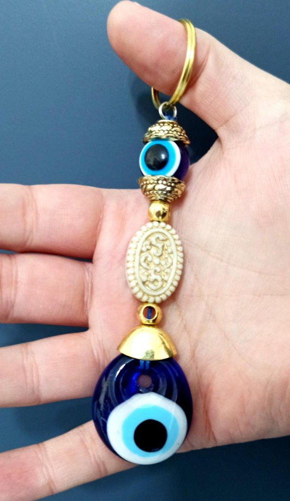 Cam Nazar Boncuklu Badem Şekeri Şekilli Anahtarlık - 2