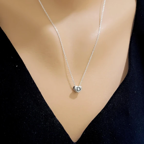 925 Ayar Gümüş Harfli Kalp Kolye ürün görseli