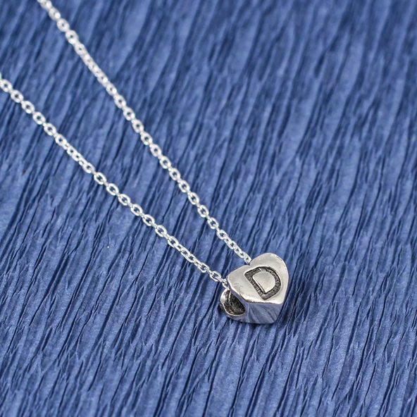 925 Ayar Gümüş Harfli Kalp Kolye - Resim 2