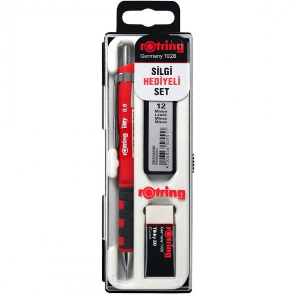 Rotring Tikky 0.5 Min Okul Seti Rotring Silgi Hediyeli Kalem Seti Rotring Sınav Seti Kırmızı