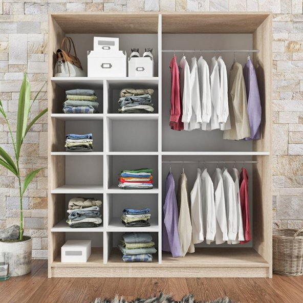 Milano Beyaz Sonomo 4 Kapaklı Gardırop 11 Raflı 2 Askılıklı - 3