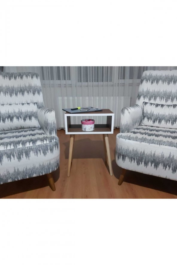Eda Yan Sehpa Beyaz - Ceviz 42x28xh:62