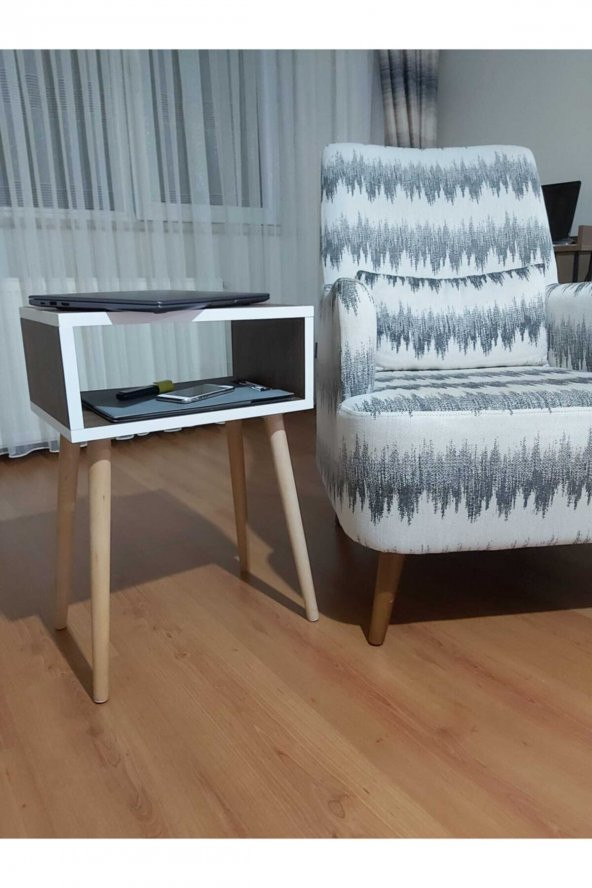 Eda Yan Sehpa Beyaz - Ceviz 42x28xh:62 - Resim 3