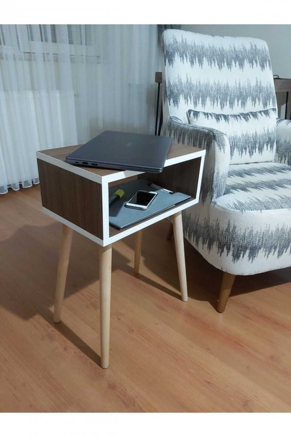 Eda Yan Sehpa Beyaz - Ceviz 42x28xh:62 - Resim 4