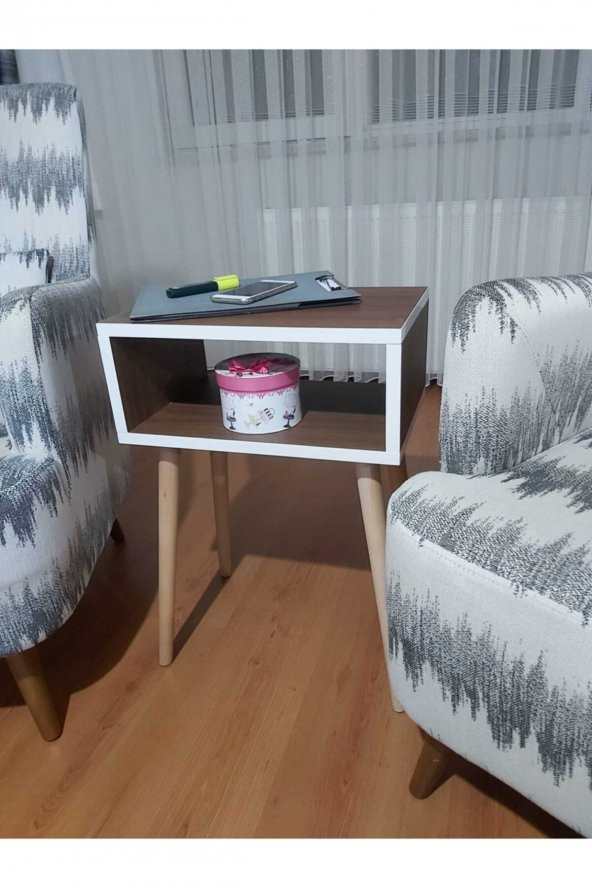 Eda Yan Sehpa Beyaz - Ceviz 42x28xh:62 - Resim 5