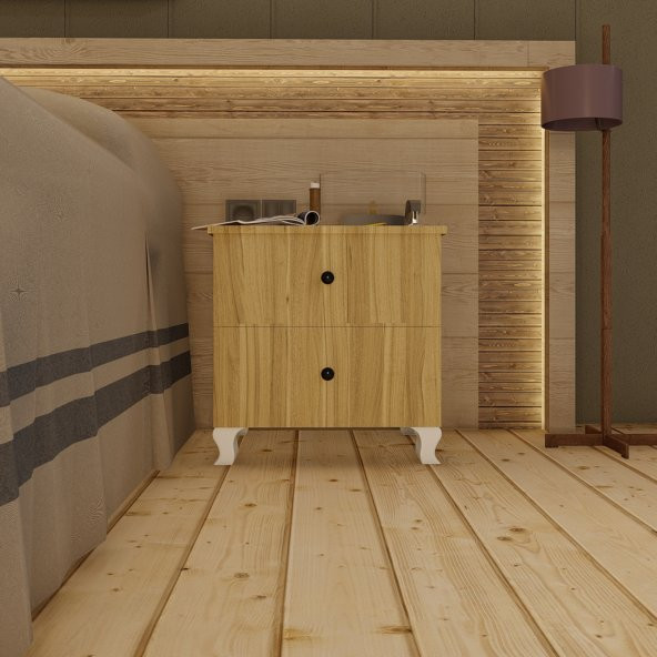 Emre İki Çekmeceli Lüx Komodin - Meşe k1 ürün görseli