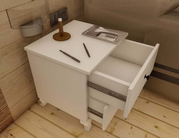 İki Çekmeceli Lüx Komodin - Beyaz k1 - Resim 2