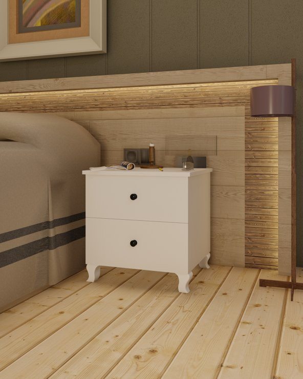 İki Çekmeceli Lüx Komodin - Beyaz k1 - Resim 3