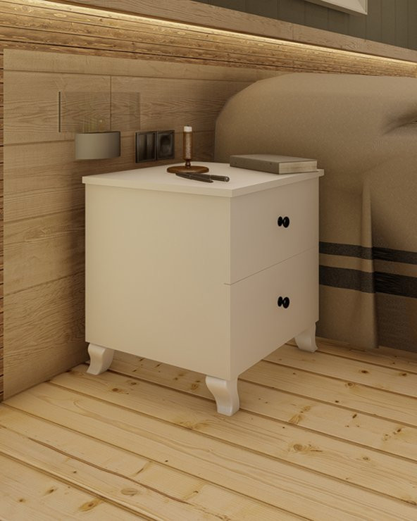 İki Çekmeceli Lüx Komodin - Beyaz k1 - Resim 4