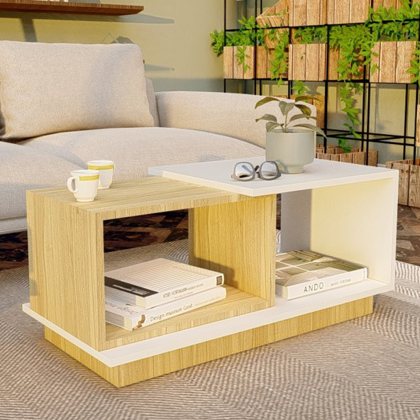 Dekoratif Orta Sehpa Meşe-Beyaz - Resim 2