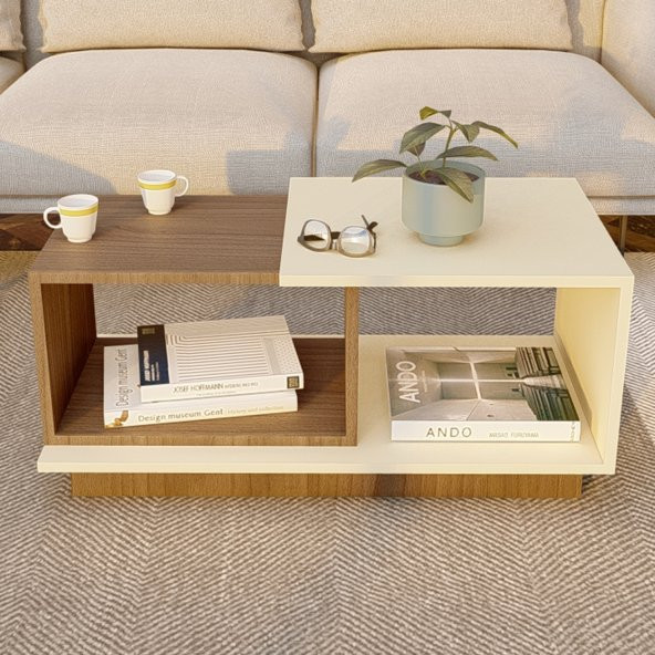 Dekoratif Orta Sehpa Ceviz-Krem - Resim 2