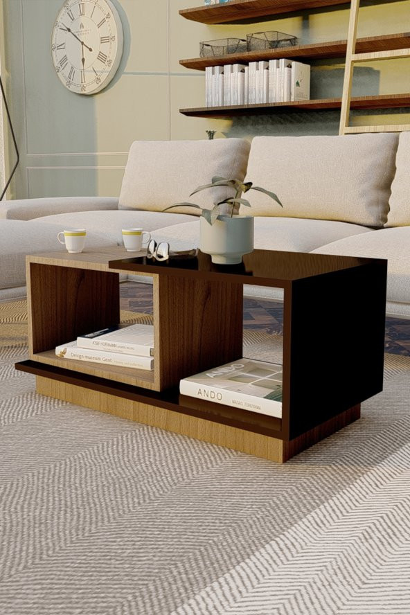 Ünüvar Konsept Dekoratif Orta Sehpa Ceviz-Siyah - Resim 3