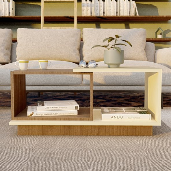 Dekoratif Orta Sehpa Ceviz-Krem - Resim 3