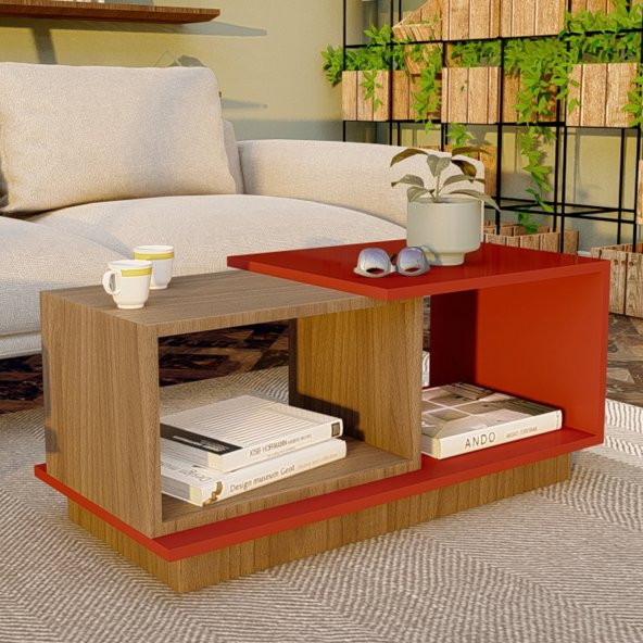 Ünüvar Konsept Dekoratif Orta Sehpa Ceviz-Kırmızı - Resim 3