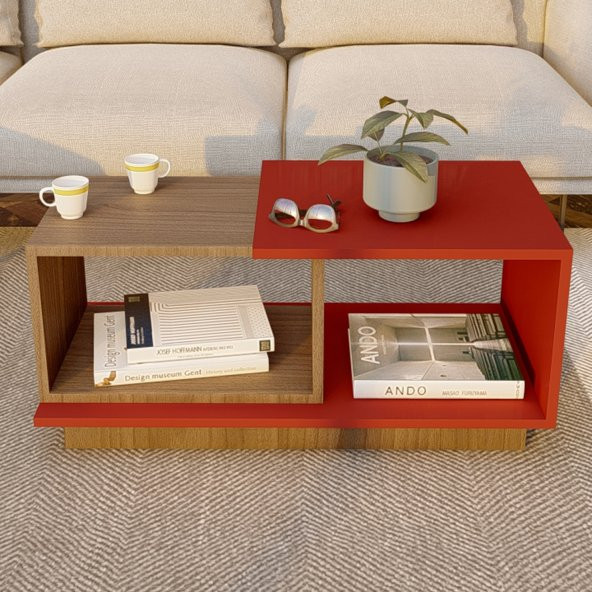 Ünüvar Konsept Dekoratif Orta Sehpa Ceviz-Kırmızı - Resim 4