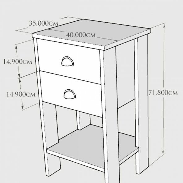 Meşe Tabla Antrasit Komodin Retro, Çift Çekmeceli - 5
