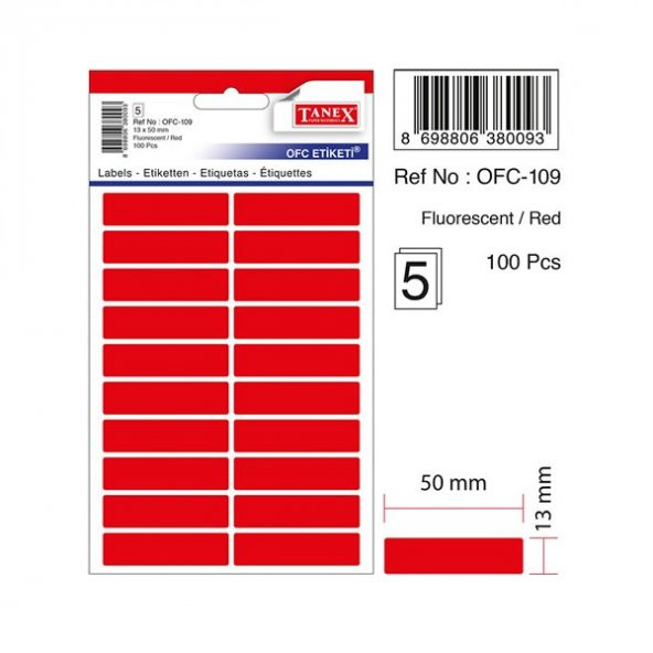 Tanex Ofis Etiketi Fosforlu Kırmızı Ofc-109 (10 paket)