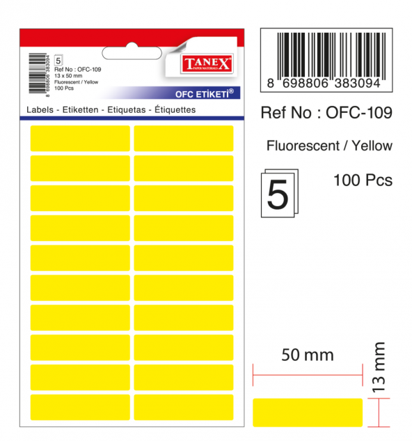 Tanex Ofis Etiketi Fosforlu Sarı Ofc-109 (10 paket)