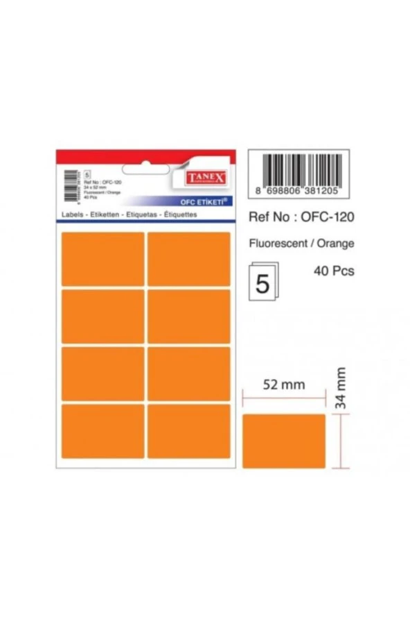 Tanex Flo Kırmızı Ofis Etiketi 5 Ad. Ofc-120 (10 paket)