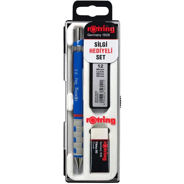Rotring Tikky 0.5 Min Okul Seti Rotring Silgi Hediyeli Kalem Seti Rotring Sınav Seti Mavi