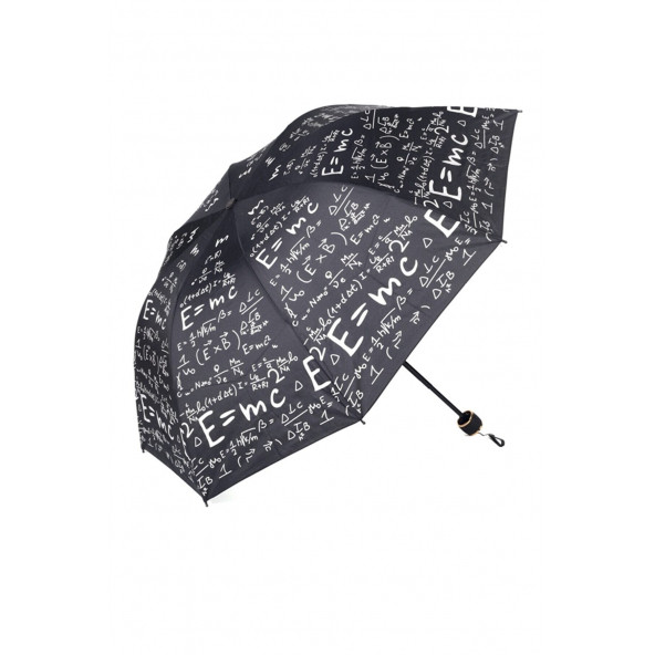 Rüzgara Dayanıklı 8 Tel Siyah Matematik Desenli Unısex Şemsiye