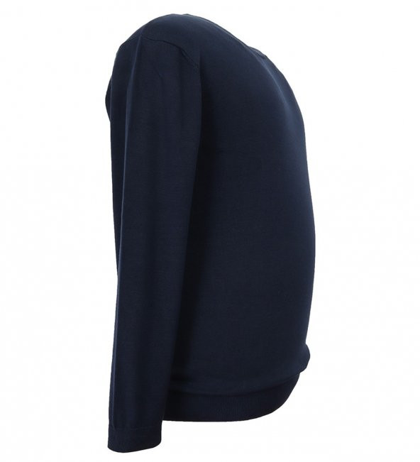 Erkek Büyük Beden Battal Boy Triko Kazak Lacivert Bisiklet Yaka - 2