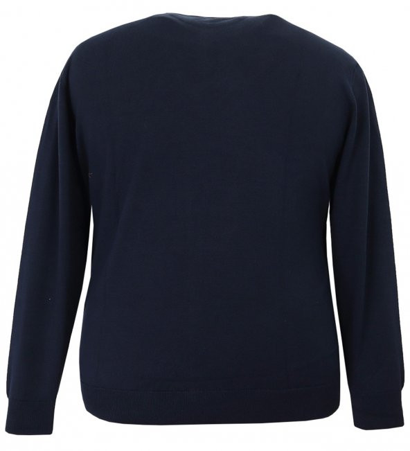 Erkek Büyük Beden Battal Boy Triko Kazak Lacivert Bisiklet Yaka - 3