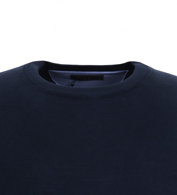 Erkek Büyük Beden Battal Boy Triko Kazak Lacivert Bisiklet Yaka - 4