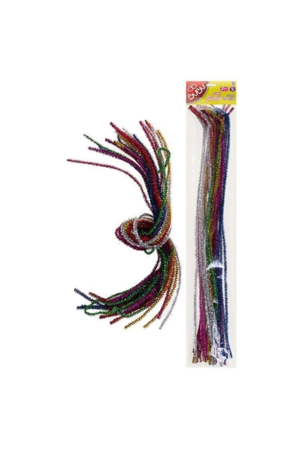 Bu-Bu Şönil Simli 50 CM 7 Renk 25 Li Paket Simli Şonil
