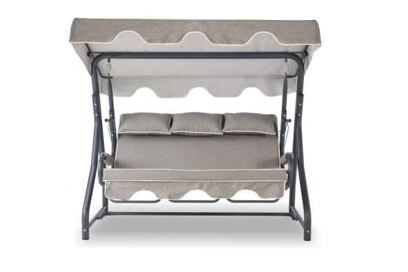 Salvia 3 Kişilik Yatarlı Bahçe Salıncağı Balkon Teras Salıncak - Kırçıllı Gri - 3