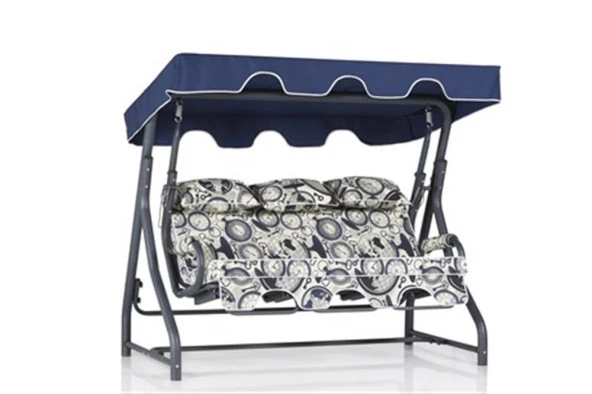 Erinöz Salvia 3 Kişilik Yatarlı Salıncak - Bahçe Balkon Teras Salıncağı - Dünya/Saat Desen - 3