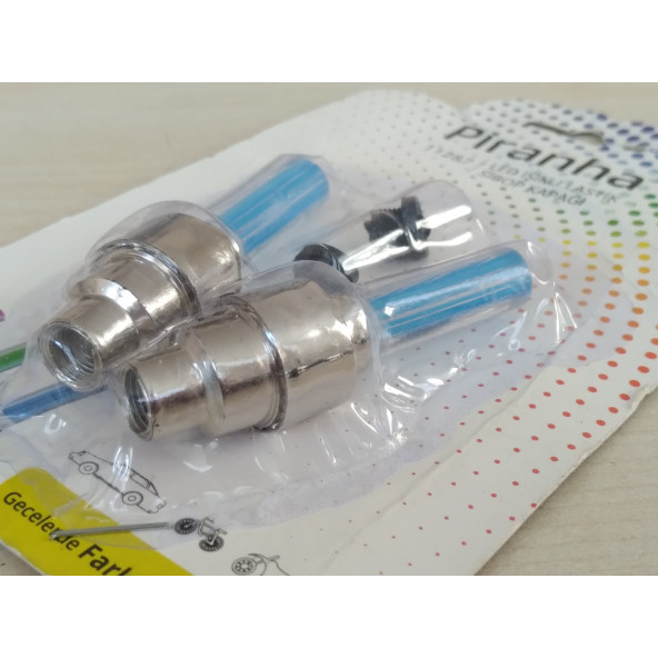 IŞIKLI LED SİBOP KAPAĞI MAVİ (2Lİ TAKIM) NİKELAJ (2 ADET MOTORSİKLET VE BİSİKLET İÇİN) (SİBOP BAŞLIĞI)