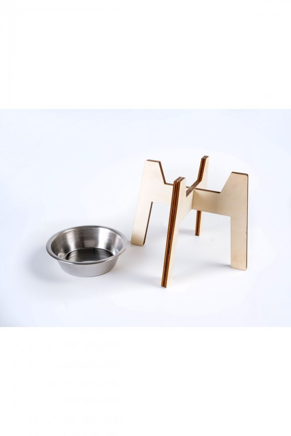 Glipet Footed Çelik Taslı Yükseltilmiş Ahşap Kedi ve Köpek Mama Su Kabı 1200 ML - 32x26 Cm - 2